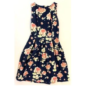 Navy Floral knit dress with back cut out